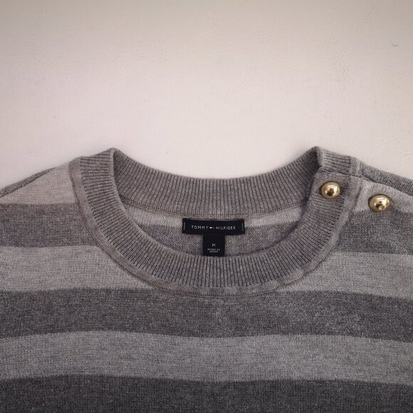 Tommy Hilfiger Ladies Size Medium Light & Dark Grey Striped Fooler Sweater - Picture 4 of 10
